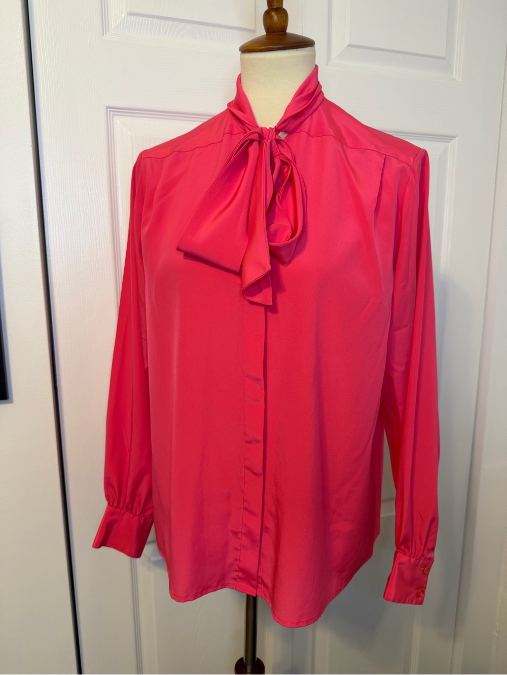 Vintage Neon Magenta Roth Le-Cover California Polyester Bow Blouse